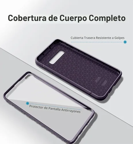 Vista 5 de SURITCH Funda para Samsung Galaxy S10 Plus, [protector de pantalla integrado] Protección completa de 360° de grado militar, a prueba de golpes