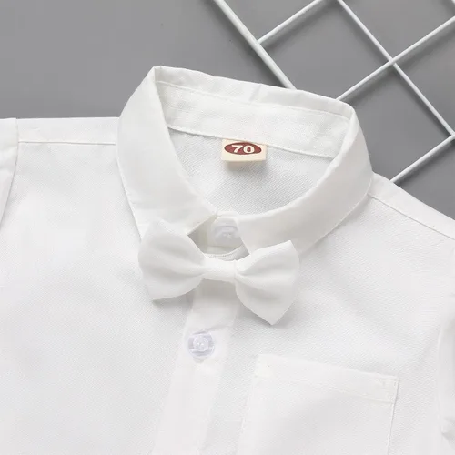 Vista 6 de Baby Boy Baptism Christening Outfit Bowtie Dress Shirt Suspenders Shorts Summer Wedding Party Formal Ring Bearer Suits