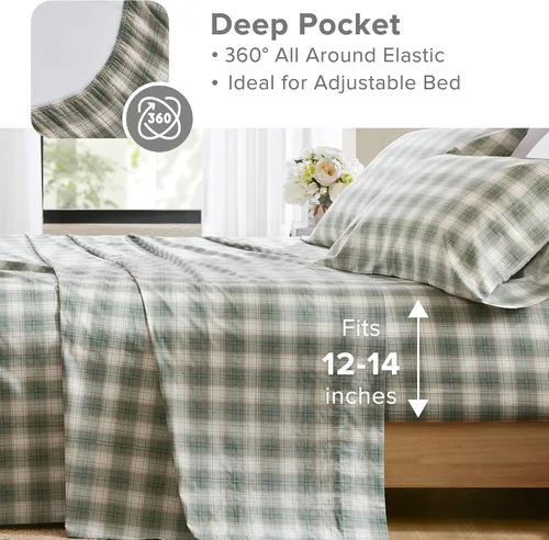 Vista 37 de Comfort Spaces Sábanas 100% Algodón Twin XL, Transpirables, Naturalmente Frescas, Sábanas de Algodón Suave con Bolsillo Elástico de 14 Pulgadas que