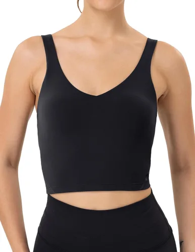 Vista 3 de YUNOGA Longline - Sujetadores deportivos para mujer, camiseta sin mangas recortada con brasier integrado, brasier deportivo para entrenamiento, yoga