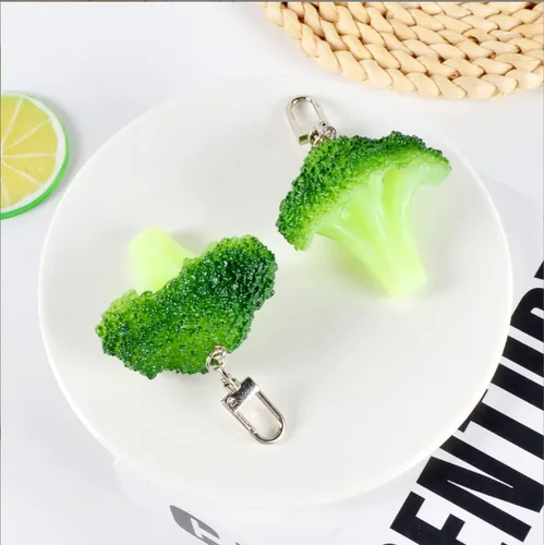 Vista 3 de Llavero de brócoli para cocina, simulación de alimentos, vegetales, decoración de llavero, llavero, mochila, cartera, colgante, Verde