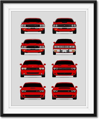 Vista 17 de Custom Car Posters Póster hecho a mano compatible con Dodge Challenger Generations e impresión de Challenger SRT, multicolor, impresión metálica