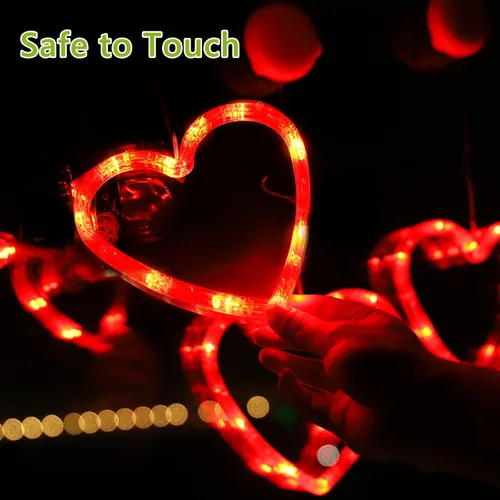 Vista 3 de 3 luces de ventana para el día de San Valentín, decoración de ventana con forma de corazón rojo, funciona con pilas, luces románticas colgantes