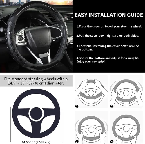 Vista 5 de Funda de cuero sintético para volante de automóvil con agarre antideslizante, para mujeres y hombres, ajuste universal para automóviles, camiones