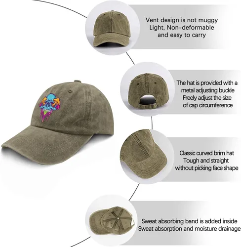 Vista 6 de devor Gorras de béisbol de hongo mágico con calavera psicodélica, divertida gorra de béisbol para hombres