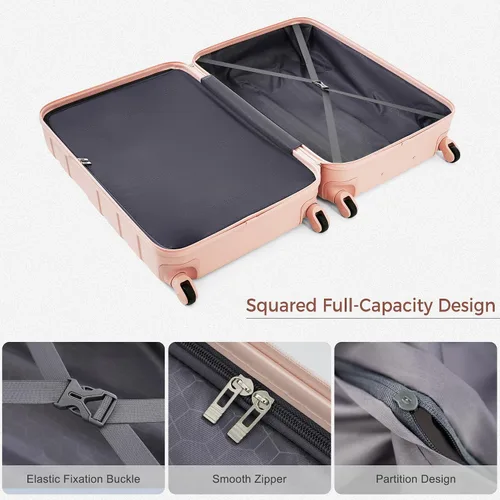 Vista 3 de Merax 3 piezas expandible Abs Hardshell Equipaje Sets Spinner Wheel Maleta TSA Lock Suit Case, Rosa (All Pink), Juego de equipaje de 3 piezas