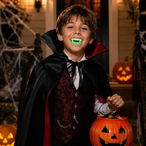 Vista 7 de 12 piezas de dientes de Halloween que brillan en la oscuridad colmillos, disfrazarse, juego de simulación