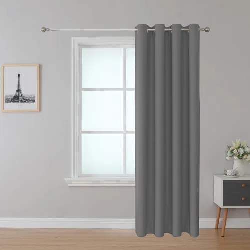 Vista 13 de Cortina opaca ignífuga, ojales en la parte superior, certificación NFPA 701, resistente al fuego para aula/dormitorio, 1 panel, negro, 42 x 63