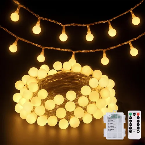 Vista 12 de JMEXSUSS Luces de Cuerda de Globo, Luces de Navidad Rojas y Blancas, Enchufe de 100 LED Globe String Lights Plug in with Remote, 33 ft 8 Modes
