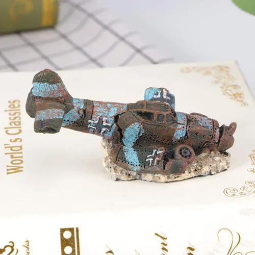Vista 7 de POPETPOP Acuario Plane Wreck - Decoración de avión estrellado de resina para pecera