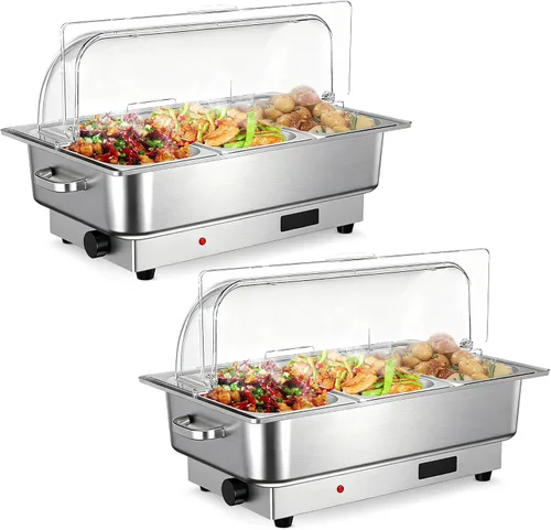 Vista 9 de GarveeHome Juego de bufé eléctrico de acero inoxidable con tapa enrollable con 1 sartén de 9 cuartos de galón, control de temperatura de 400 W