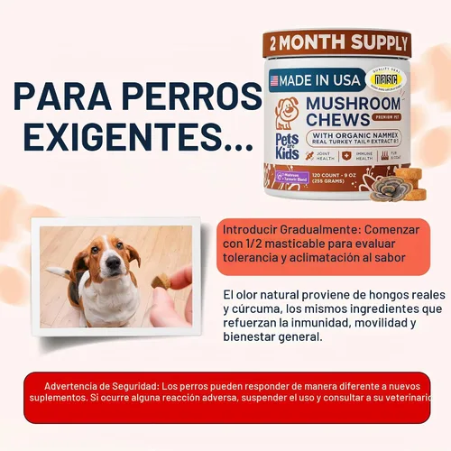 Vista 4 de Pets are Kids - Hongo de cola de pavo para perros, apoyo intestinal, piel y articulaciones