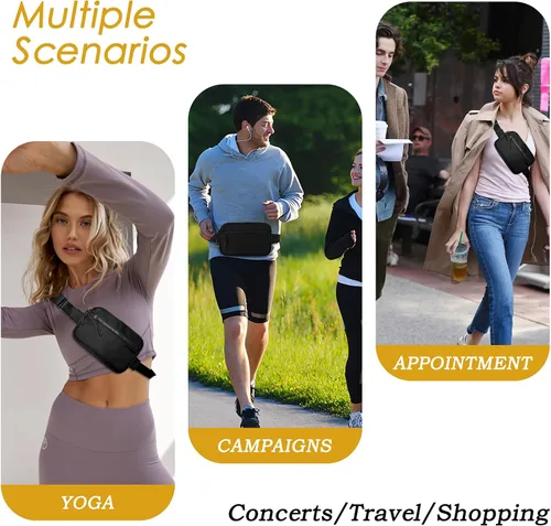 Vista 4 de Cangurera para hombre, bolsa de cinturón de moda para mujer, bolsa cruzada impermeable con 4 bolsillos con cremallera para caminar, correr, viajar