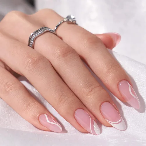 Vista 37 de BTArtbox Uñas Postizas Blancas Cortas a Presión - Uñas Postizas de Gel Suave en Forma de Almendra, Uñas Blancas con Pegamento para Uñas, Uñas