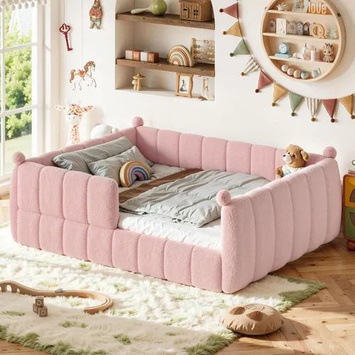 Vista 11 de Bellemave Cama Montessori tapizada de tamaño individual con valla, color Peluche beige