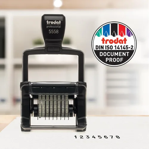 Vista 6 de Trodat 5558 - Sello numérico manual profesional, 8 dígitos, autoentintado, caracteres de 3/16" (5 mm), tinta negra