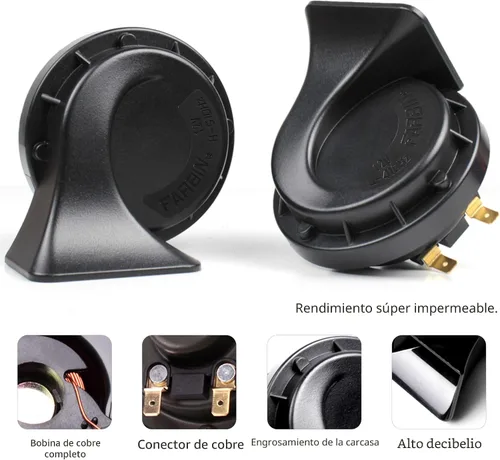 Vista 4 de FARBIN Bocina de coche impermeable de 12 V para coche, kit de bocina de caracol eléctrico de doble tono, universal para cualquier vehículo de 12 V