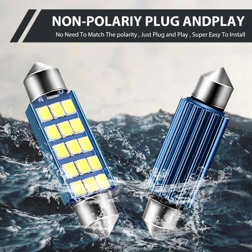 Vista 9 de 2 piezas de focos LED extremadamente brillantes 578, 1.59" 6500K 2835 chipsets 400LM luz de lectura de techo de doble punta para luces LED