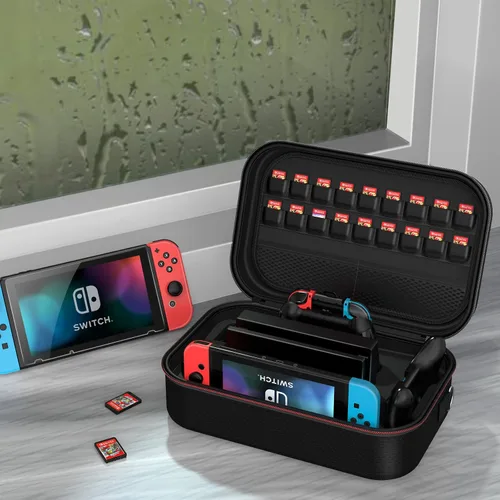 Vista 9 de HEYSTOP Kit de accesorios de funda compatible con Nintendo Switch 12 en 1 Switch funda de transporte PlayStand Grip Volante agarre protector