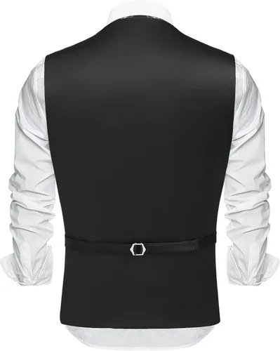 Vista 5 de COOFANDY Chaleco de traje de negocios para hombre, chaleco de vestir casual, chaleco formal ajustado