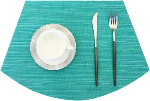 Vista 3 de PIGCHCY Juego de 4 manteles individuales en forma de cuña para mesa de comedor, tejido cruzado, lavables, resistentes al calor, manteles Bambúes