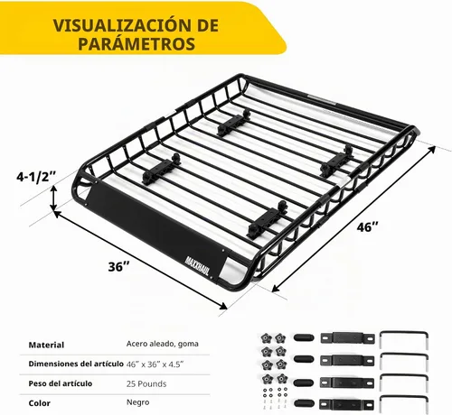 Vista 2 de MaxxHaul 70115 Portaequipajes universal de acero para autos - 46" x 36" X 4-1/2" - 150 lb. Capacidad
