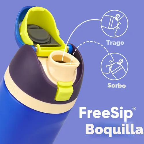 Vista 6 de Owala Kids FreeSip - Botellas de agua aisladas de acero inoxidable de 16 onzas con popote, sin BPA, cítricos azules y esfera celeste