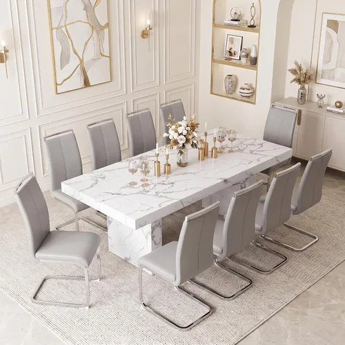 Vista 15 de gopop Juego de mesa de comedor de 7 piezas para 6, 63 pulgadas de mármol sintético