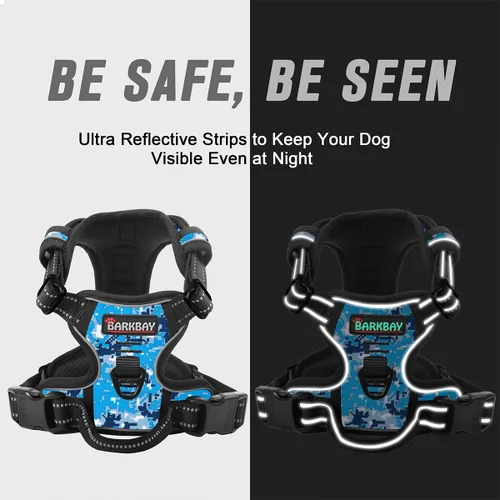 Vista 221 de BARKBAY - Arnés para perro sin tirones con clip frontal, material resistente y reflectante, asa de fácil control para pasear perros grandes