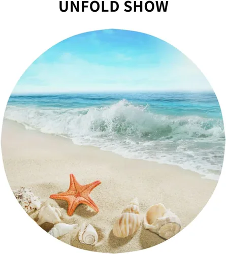 Vista 3 de Sweetshow Mantel redondo de playa de verano de 60 pulgadas, impermeable, de poliéster, lavable, diseño circular de arena con estrellas de mar y olas