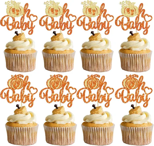 Vista 13 de Gyufise Decoración de pastel de calabaza – Decoración azul para pastel de baby shower para cumpleaños, Halloween, suministros de fiesta de Acción