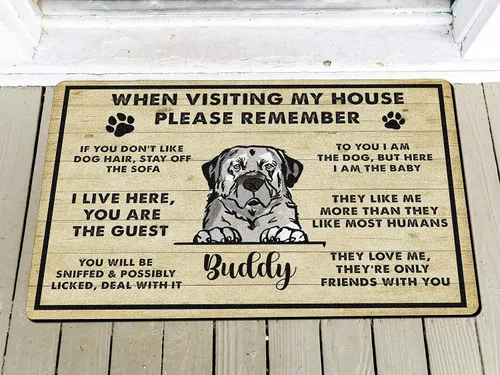 Vista 3 de VOTANTA Felpudo personalizado con mastín de abruzzese, tapetes personalizados para perros, regalos divertidos para los amantes de los perros, dueños
