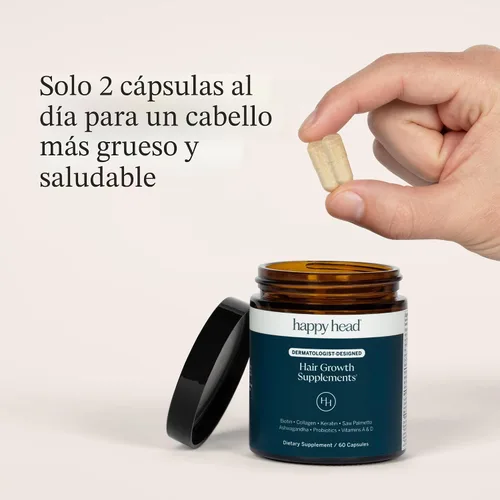Vista 8 de Suplemento Happy Head para el crecimiento del cabello para hombres y mujeres – Cabello más grueso y abundante con Saw Palmetto, Ashwagandha