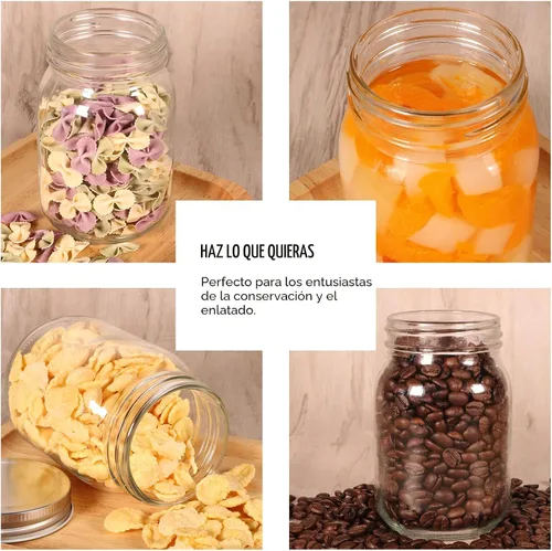 Vista 5 de BEWAVE Frascos de vidrio Mason, frascos de vidrio transparentes de 16 oz con tapas para sellar, frascos de boca normal para enlatado de alimentos