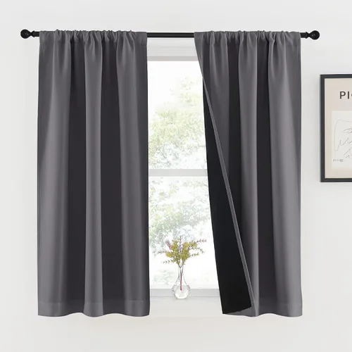 Vista 16 de NICETOWN Biscotti Beige 100% Cortinas opacas de 45" de largo para cocina, bolsillo con varilla para sótano completamente opaco, cortinas térmicas