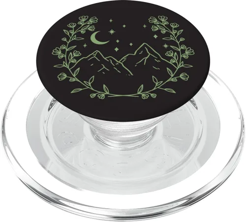 Vista 8 de Verde salvia - PopSockets de montaña con diseño floral bohemio y luna, PopGrip intercambiable