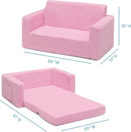 Vista 16 de Delta Children Cozee - Sofá convertible 2 en 1 de sherpa abatible para niños, color rosa