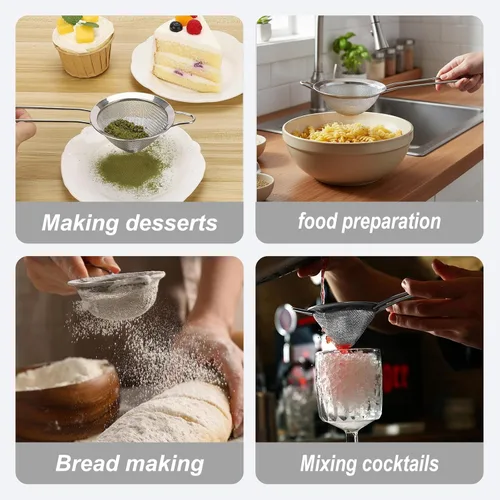 Vista 2 de Coladores de malla fina para cocina, colador pequeño de metal de acero inoxidable, colador de cóctel, colador de jugo de té, café, colador