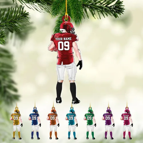 Vista 14 de Adornos de fútbol personalizados, hombreras y casco, adorno de Navidad, regalo de jugador estadounidense, regalo para niños y niñas, decoración