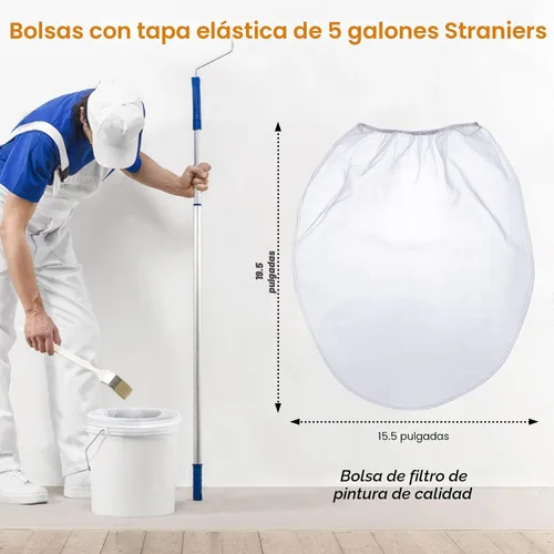 Vista 2 de Bolsa de filtro de pintura, colador de pintura de 5 galones con apertura superior elástica, bolsa de filtros de malla fina blanca para jardinería