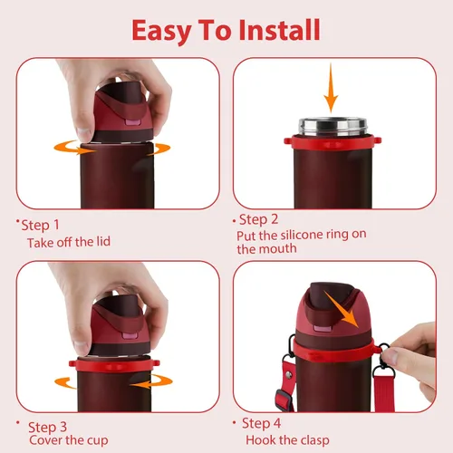Vista 5 de Water Bottle Strap for Owala Freesip 24oz 32oz 40oz & Sway 30oz 40oz Rojo