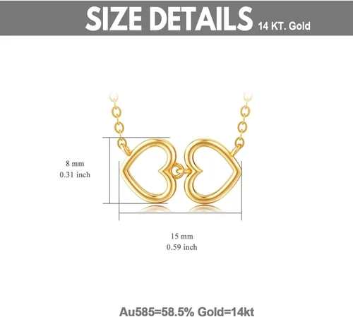 Vista 5 de Blocaci Gargantilla de corazón de oro de 14 quilates para mujeres y niñas, collares con colgante de corazón entrelazado, cadena delicada de oro