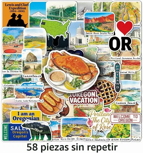 Vista 4 de Oregon Travel Stickers 58Pcs Oregon OR Waterproof Vinyl Decals Despegar y pegar a prueba de sol removible reutilizable para botellas de agua