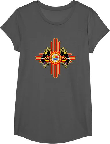 Vista 30 de Native American Kokopelli Kachina Zia Symbol 2 - Camiseta divertida para fanáticos, Negro