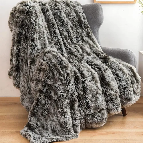 Vista 44 de GONAAP Manta de Tiro Difusa de Piel Sintética Negra Súper Suave Acogedora Felpa Difusa Peluda para Sofá Sillón Cama (Negro, Tiro(50"x60"))
