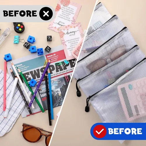 Vista 4 de Roowest 48 unidades de bolsa de malla A5 con cremallera, bolsa de plástico con cremallera, bolsa impermeable para lápices transparente con bolsa