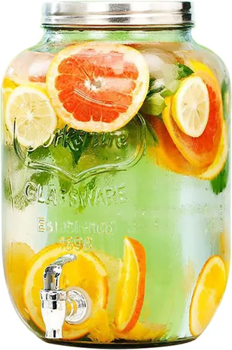Vista 16 de Dispensador de bebidas de vidrio con espita sin fugas, dispensador de agua, contenedor de jugo para el hogar, dispensador de bebidas frías perfecto