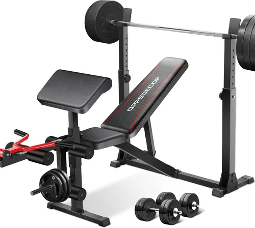 Vista 9 de OPPSDECOR ASTM-Certified 900LBS Weight Bench Set with Squat Rack & Leg Extension, Preacher Curl Workout Bench & Bench Press Set for Home Gym Full