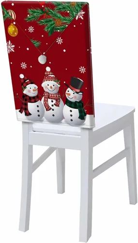 Vista 13 de Fundas para respaldo de silla de comedor, bolas de Navidad con diseño de copo de nieve en color rojo de invierno, fundas para sillas de cocina Árbol