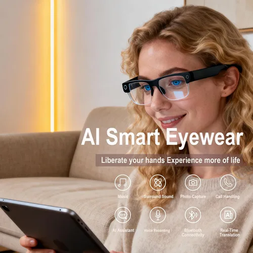 Vista 6 de Lentes inteligentes Ai con cámara y Bluetooth, grabación de video HD de 8 MP, traducción en tiempo real, con lentes que cambian